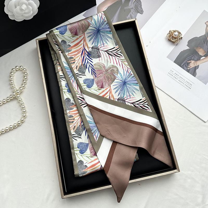 Double-sided Long Strip Small Silk Scarf Women's Professional Wear Spring and Summer New Decorative Small Scarf Tied Hair Band Streamer