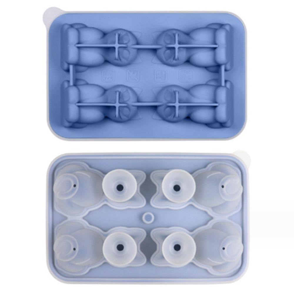 Easy to Release 3D Cat Ice Block Mold Free of BPA 4 Holes Silicone Ice Cube Mold Dishwasher Safe Reusable Animal Shape Ice Mold