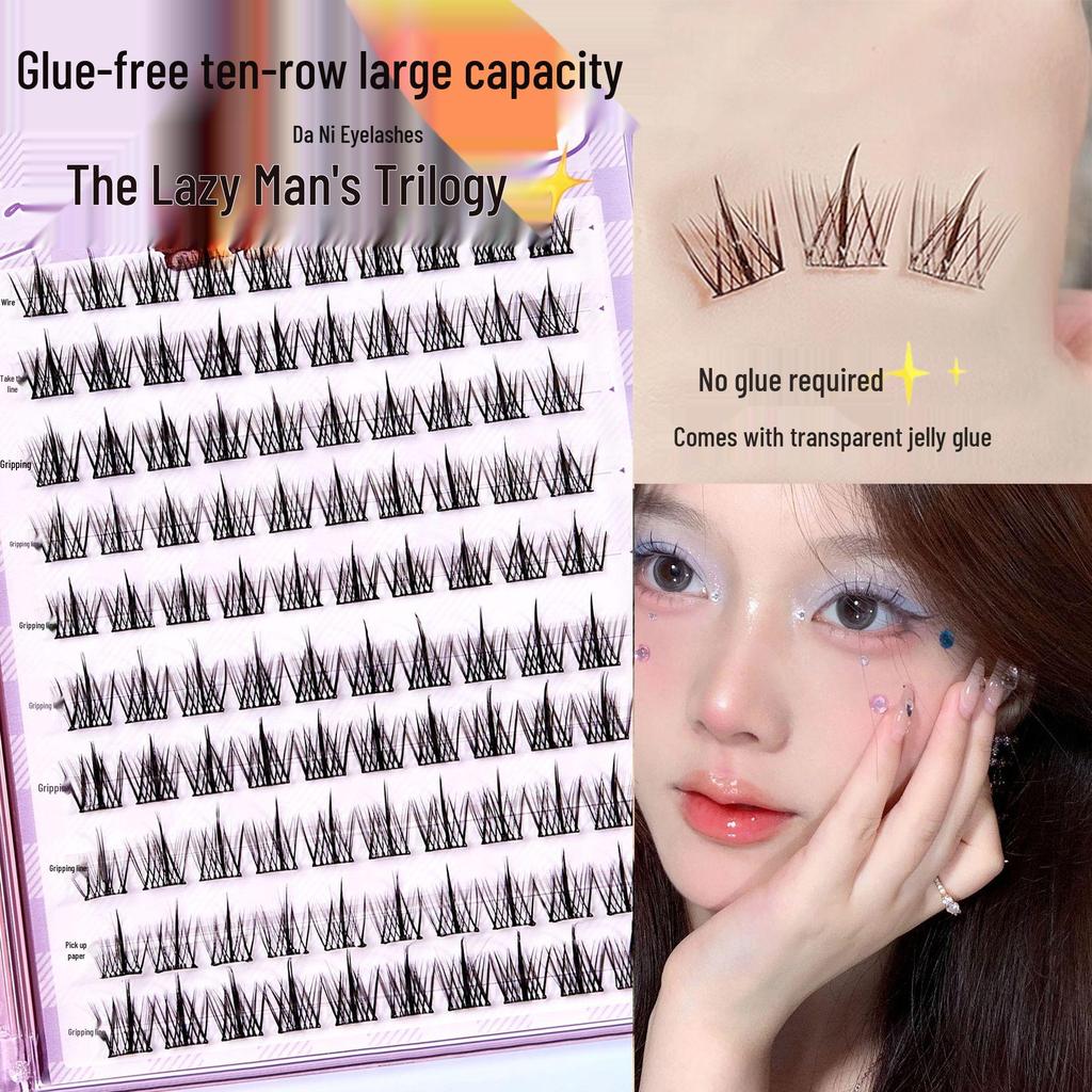 Self-Adhesive Natural Fishtail False Eyelashes - Beginner-Friendly, No Glue Needed, Wide Band