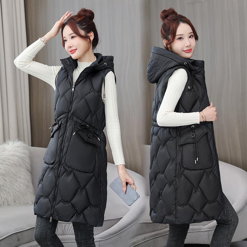 Women's Mid-Length Hooded Cotton Vest: Fashionable, Slimming, Waist-Cinching, Warm, and Cold-Proof Outerwear