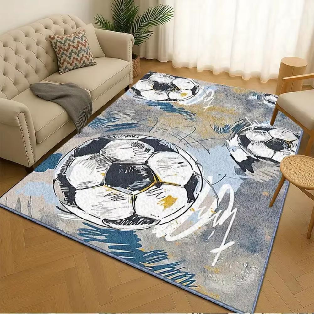 3D Ball Soccer Carpet Living Room Floor Mat NonSlip Bedroom Doormat 2D Flat Print Home Hallway Area Decor Rug Kids Play Area Rug