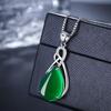 925 Silver-Plated Green Agate Pendant Necklace for Women