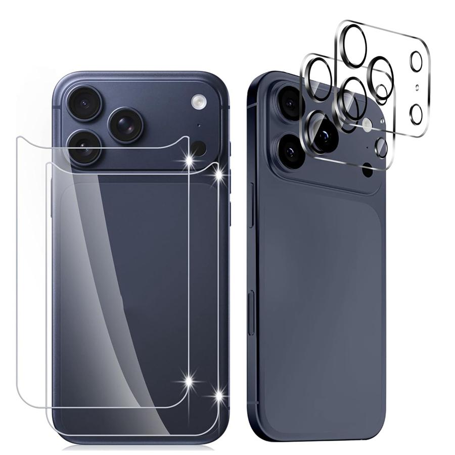 

4в1 [2+2 шт.] Защитная пленка для задней панели телефона из закаленного стекла для iPhone 17 Pro Max /17 / 17 Pro/ 17 Air+ Стеклянная пленка для объектива камеры HD Защитная для задней панели iphone 17 Pro Max