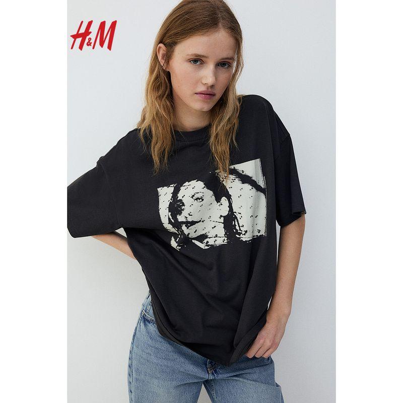 

Женская футболка HM Осень 2024 Новое поступление Короткий рукав Модная Повседневная Свободная Большой профиль Футболка из чистого хлопка 1227727 Black/Jane s Addiction 170/116