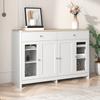 Sideboard with White Wood Grain, Four Doors, with Two Drawers, Door with Glass. Living Room, Dining Room. Wood Color and White