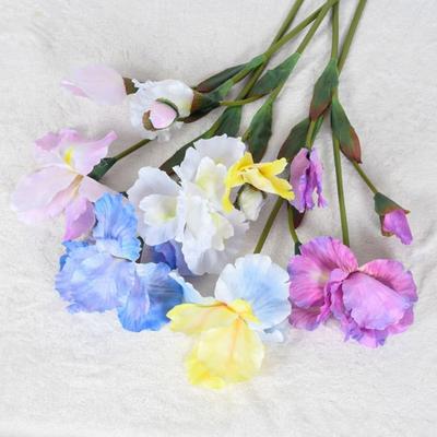 Artificial Iris Branch with Stem Green Leaves Home Wedding Party Faux Flower Floral Arrangement Indoor Outdoor Decoration Photo Props