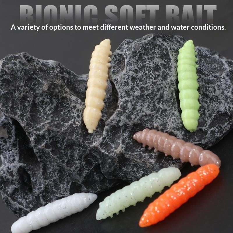 12Pcs Glow Uv Reactive Larva Soft Bait 38Mm Floating Tpr Worm Strong Cheese Scent Freshwater Lure Catfish Ultralight Tackle