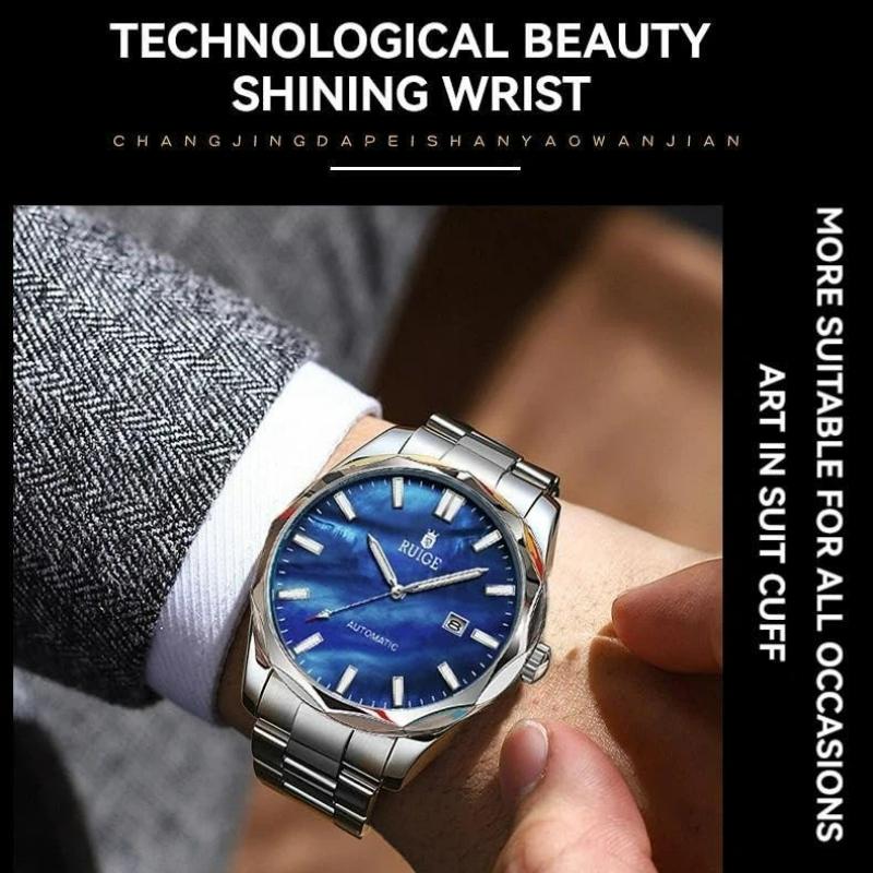 Blaue Zifferblatt Herren Automatische Mechanische Uhr Edelstahlarmband Datumsanzeige Wasserdicht Leuchtend Luxus Business Armbanduhr