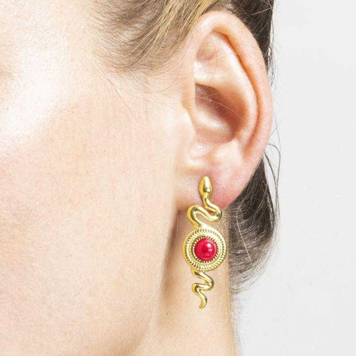 Boucles d'oreilles - LUXENTER - Mystical Snake - Cristal rouge - Finition or 18K - Acier hypoallergénique