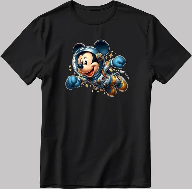 Astronaut Mickey Traveler Cute New Black T Shirt S