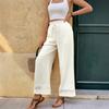 Spring/Summer New Style Solid Color Straight Leg Stretch Waist Casual Pants for Women