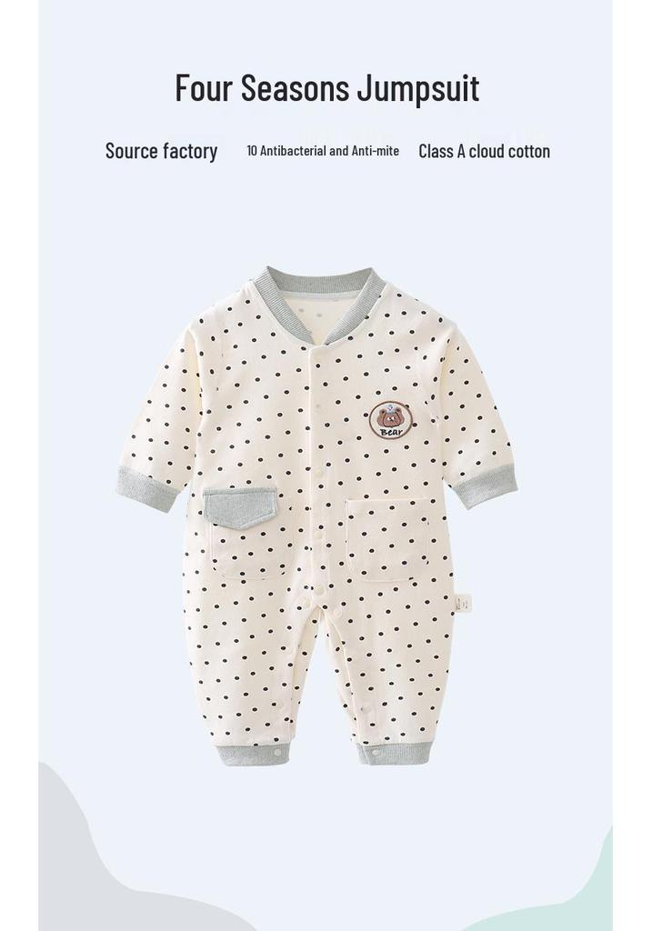 Nation's Top-Selling: Antibacterial Cotton Baby Bodysuit for Spring & Autumn - Long Sleeve, Perfect for Crawling & Home Wear.
