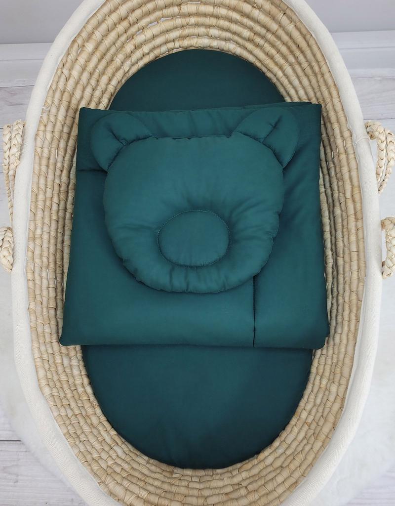 Baby Bedding with Filling, Quilt and Teddy Bear Pillow - 2-piece Set - Bottle Green