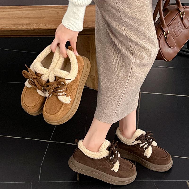 Leather Retro Women's New Winter Thick-soled Warm Cotton Shoes, Piled and Thickened Snow Boots