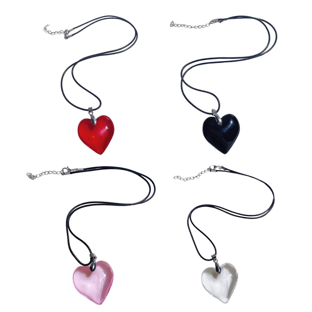Delicate Heart Necklace Adorned With Natural Resin Charm PU Leather Chain Neckchain Unisex Fashion Jewelry
