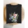 European Size Women'S Short Sleeve T-Shirt with Vibrant Floral Print - Casual Round Neck, Lightweight & Breathable for Spring/Summer,