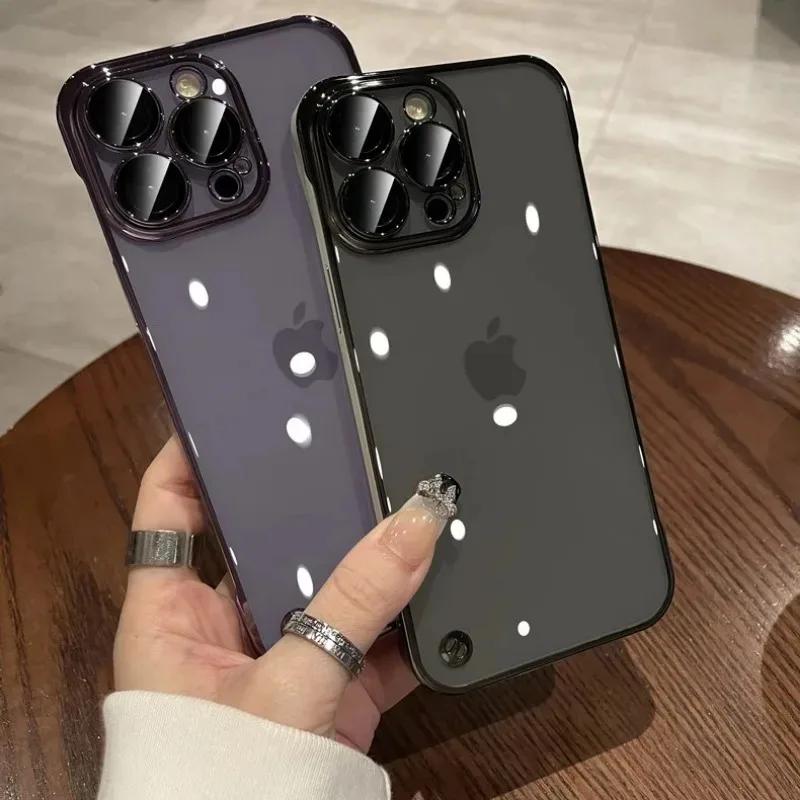 Luxury Plating Ultra Thin Clear Phone Case For iPhone 16 15 14 13 12 11 Pro Max 16 Plus Hard Shockproof Transparent Hard Cover