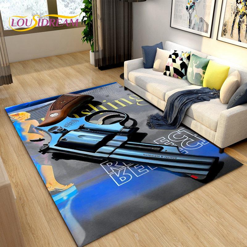 3D Rifle Pistol Revolver Gun Cartoon Area Rug,Carpet Rug for Living Room Bedroom,Kitchen Doormat Bathroom Anti-slip Floor Mat