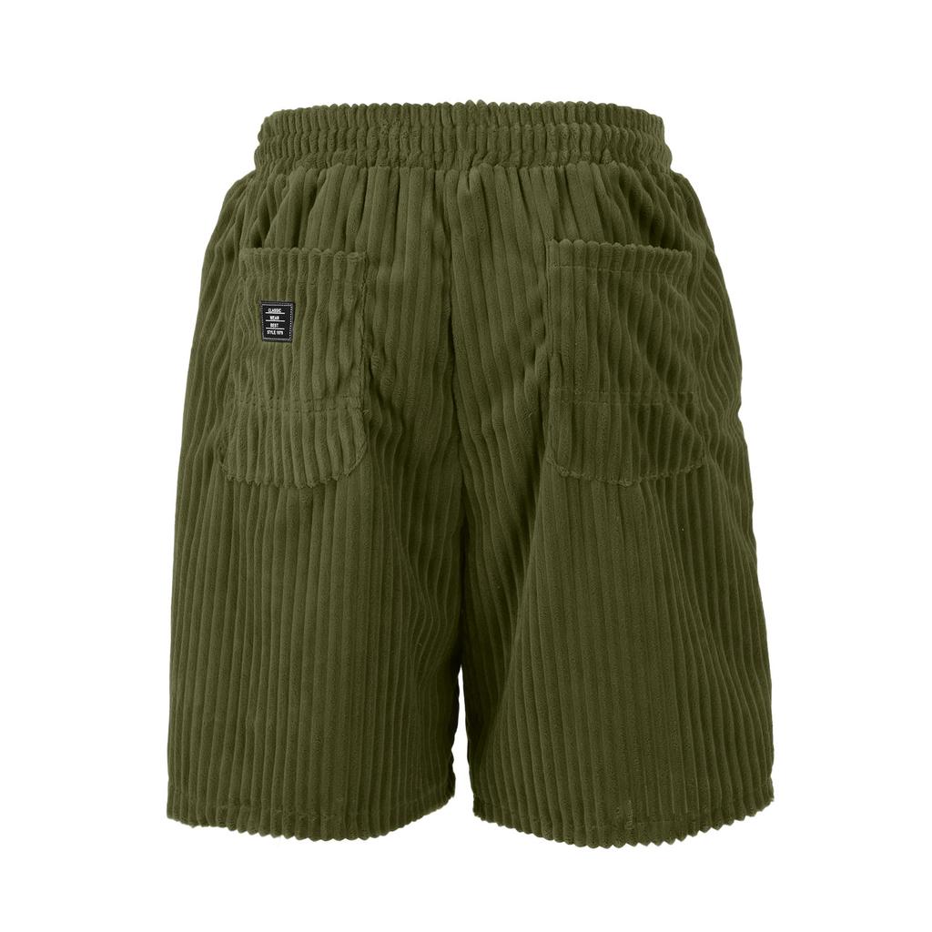 Men Corduroy Shorts Elastic Waist Drawstring Embroidered Casual Relaxed Fit Classic Style 1979 Design