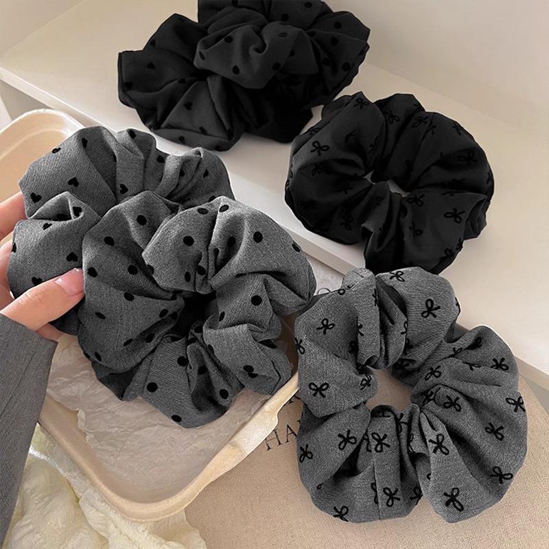 Polka Dot Haargummis Seil Damen Große Größe Herz Schleife Bedruckte Scrunchies Grau Schwarz Haarband Pferdeschwanzhalter Kopfschmuck