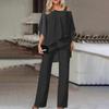 "Women's Solid Color Bat Sleeve Trousers and Irregular Casual Suit"