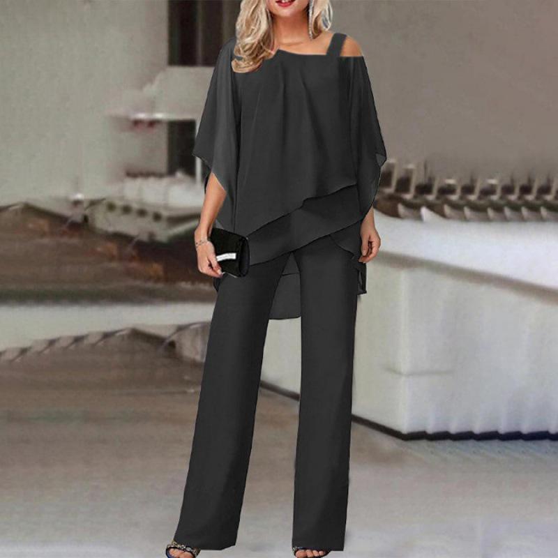 "Women's Solid Color Bat Sleeve Trousers and Irregular Casual Suit"