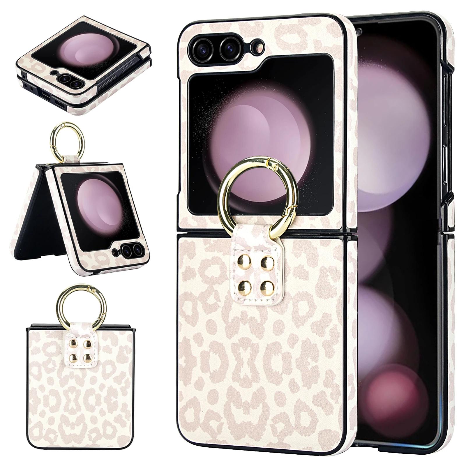 

Ring Holder Matte Leather Case For Samsung Galaxy Z Flip 6 5 4 3 Flip5 Flip4 5G Leopard Pattern Ultra Thin Skin Feeling Cover For Samsung Z Flip 5 белый