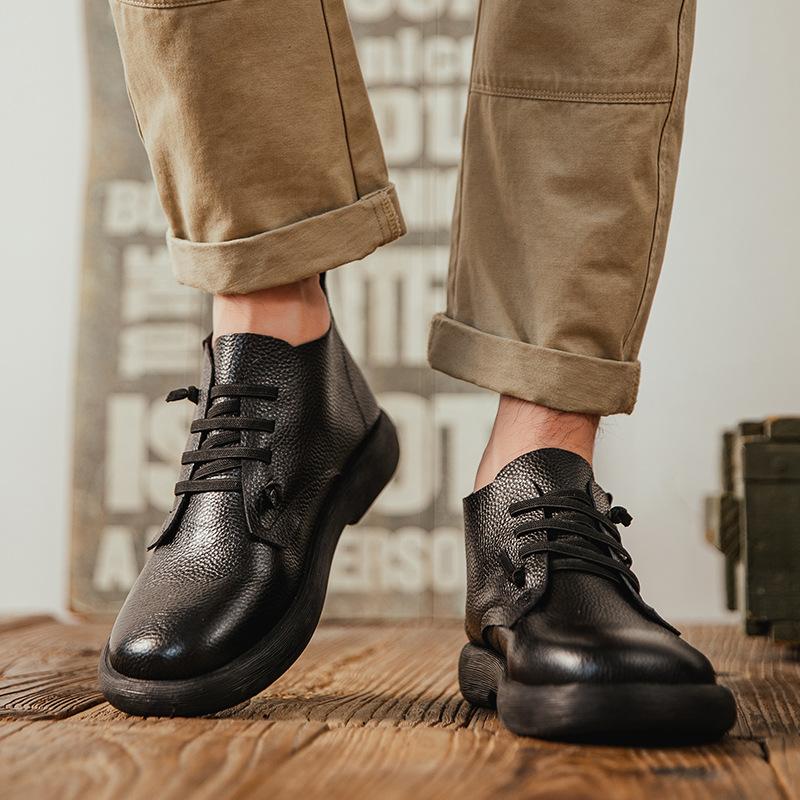 Retro Literary Leather Casual Short Boots Velvet Autumn and Winter New Martin Boots Thermal Cotton Boots Top Layer Cowhide Boots Tide