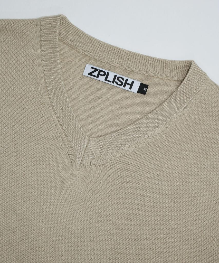 ZPLISH Plain V-Neck Knit Oatmeal