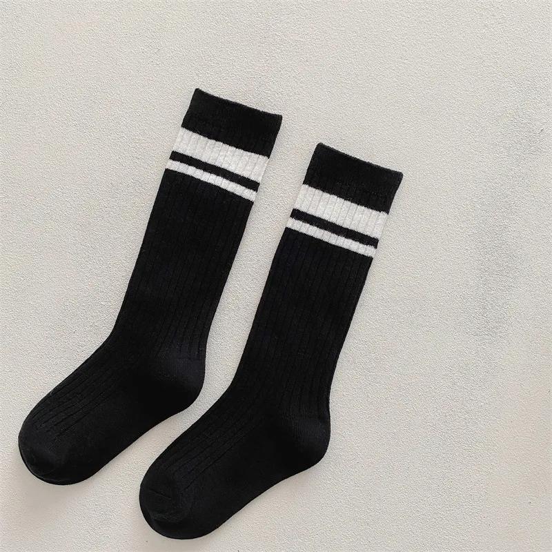 Spring Autumn Baby Cotton Kids Floor Sport Stockings New Korean White Black Striped Knee High Long Socks for Children Clothes