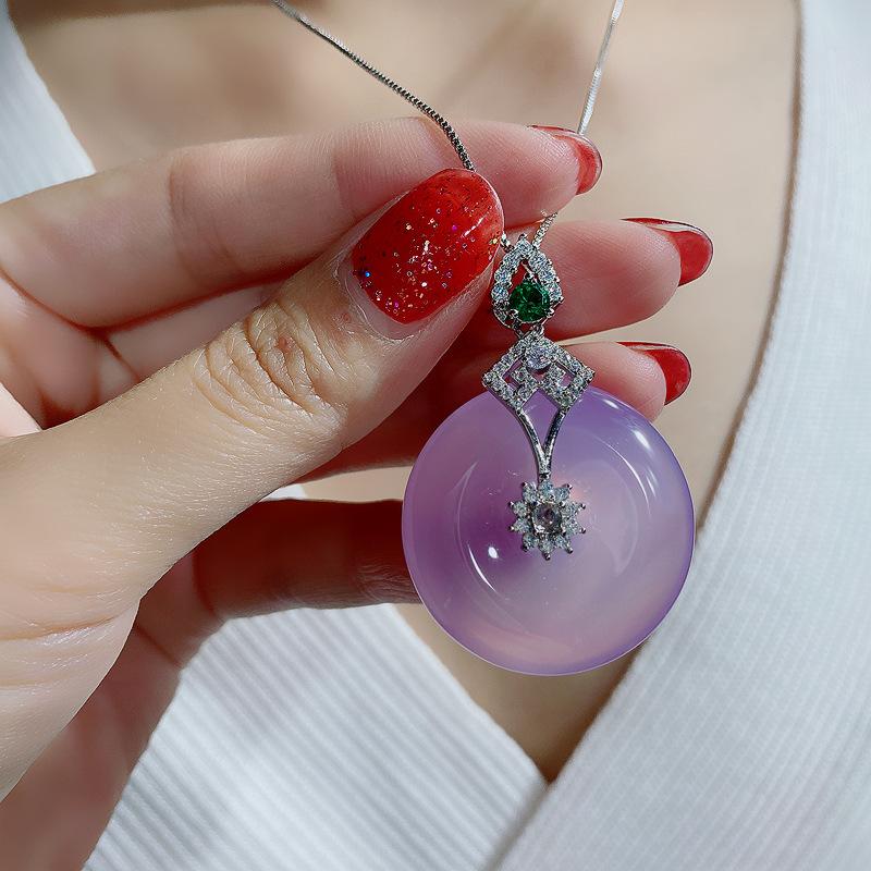 Sace Gems Klassische lila Peace-Schnalle-Zirkon-Anhänger-Halskette für Damen, modisches Geschenk