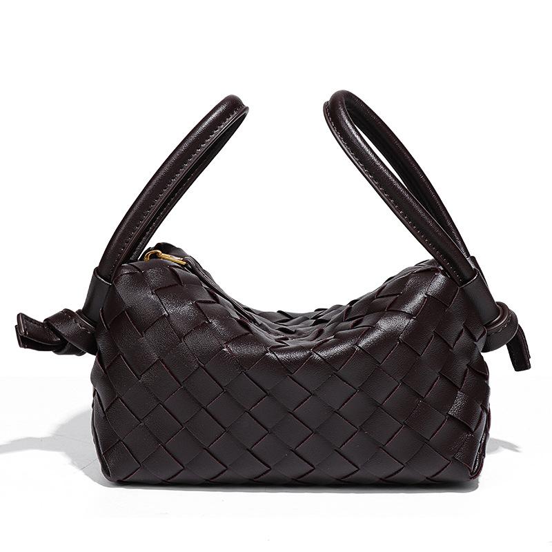 Trendig handhållen damväska med dubbla handledsremmar, handvävd väska med designkänsla, trendig kuddväska, crossbodyväska för enkel axel