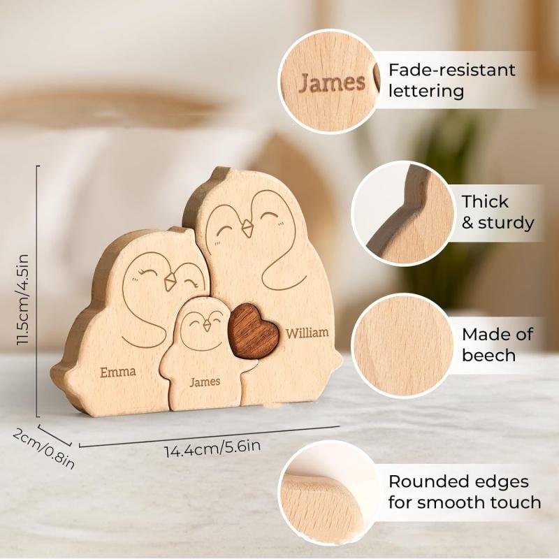 New Penguin Family Wooden Puzzle Decoration Customization Name Puzzle Accessories DIY Birthday Gift Thanksgiving Gift