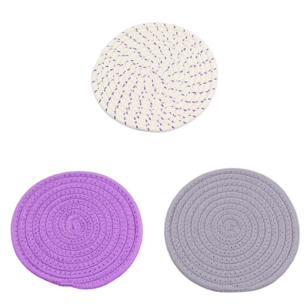 1/3pcs  Cup Mat Cotton Thread Woven Coaster Round Placemats Drink Hot Pads Mats Absorbent Scald-Proof Drink Coaster