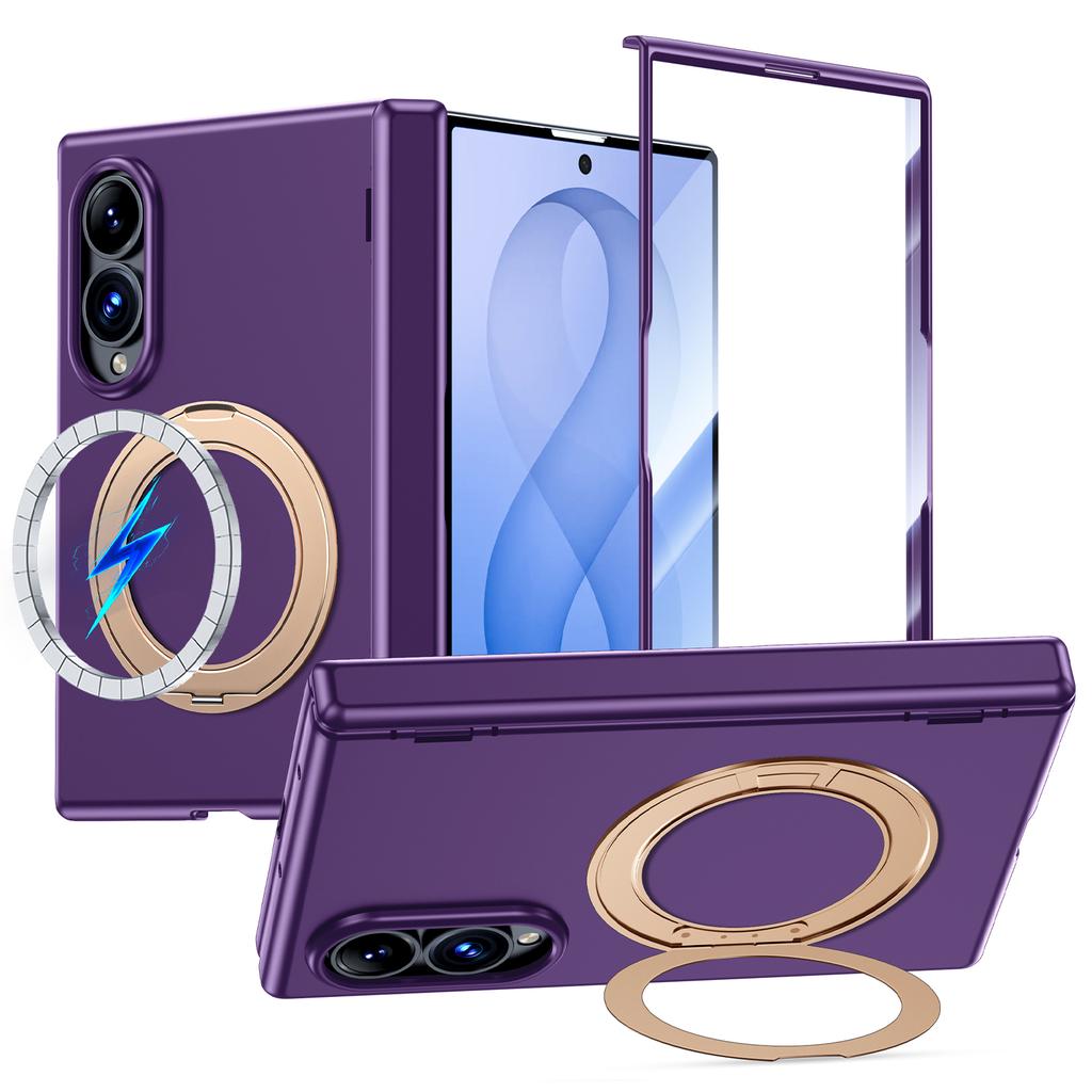Galaxy Z Fold 8 Case with Ring Kickstand, Hinge Protection and Tempered Glass Screen Protector-Black