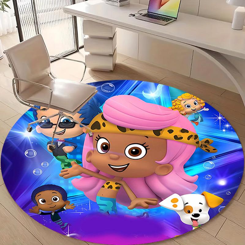 1pc Bubble Guppies Design Printed Area Round Carpet for Bedroom Living Room Home Decor Rugs Mat Non Slip Mat Rug for Bedside