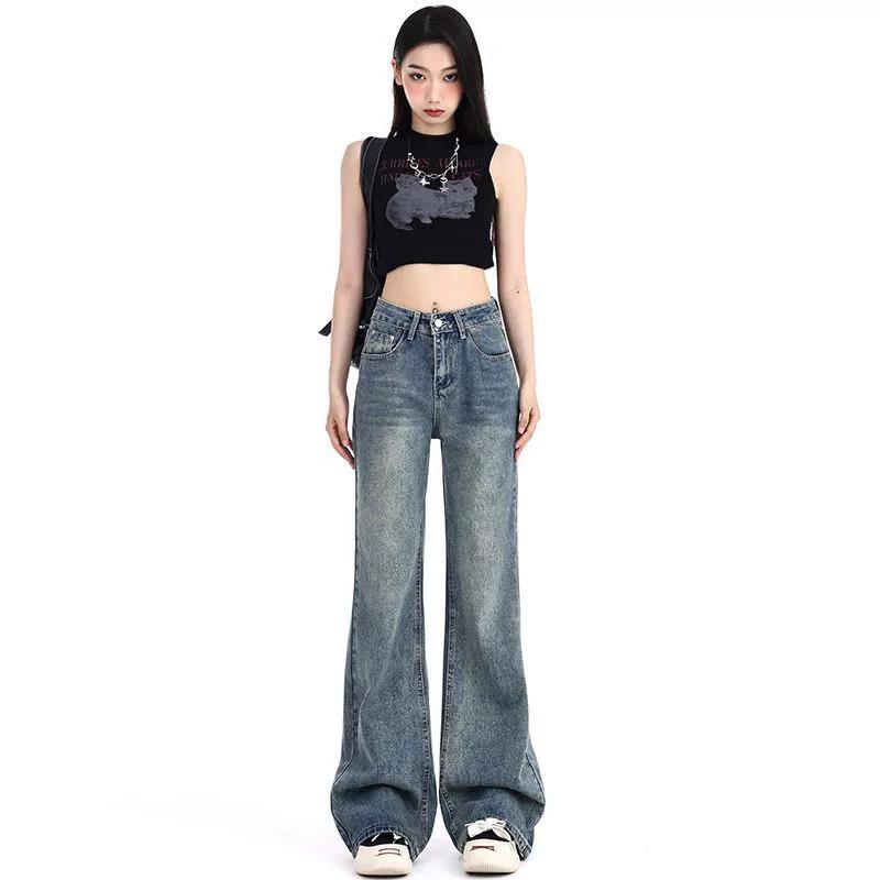 Damen Jeans Schlaghose Freizeit Schlankmachend Vintage Inspiriert Frühling Herbst Hoher Bund Glockenhose Damen Hose Schlag Jeans Y2k