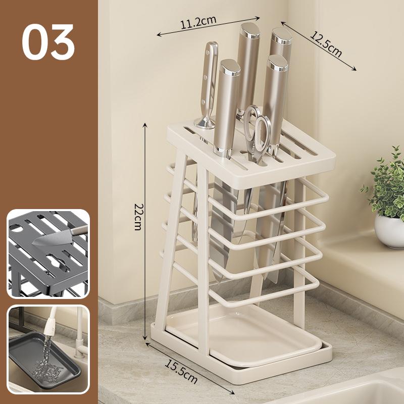 

Carbon Steel Kitchen Knife Tool Storage Rack Large Capacity Extra-Thick Household Utility Knife Holder Organizer with Drainer білий
