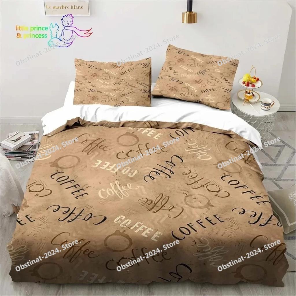 Coffee Pattern Bedding Set Printed Duvet Cover Sheet Pillowcase Bed Soft Quilt Cover Full Queen King Size Adult Kid Bedroom Gift