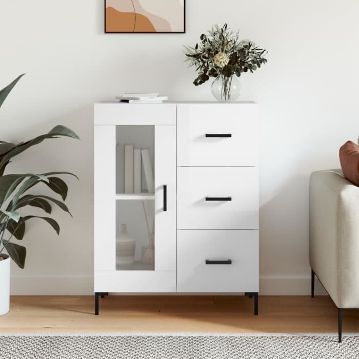 VidaXL Buffet Blanc brillant 69,5x34x90 cm Bois d'ingénierie 828046