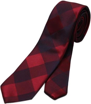 [Best Item] Gingham Check Necktie, Red, Narrow Tie, Men's Slim Tie, 6cm Wide, Hand Washable, Patterned Matte Jacquard, 16