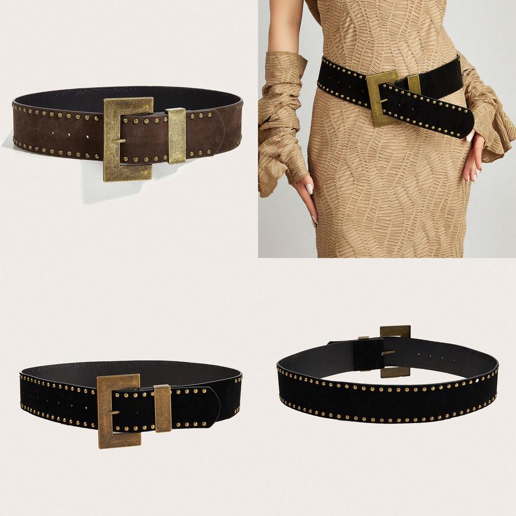 Fashion Riveted Waist Belt With Alloy Closure For Trendy Outfits