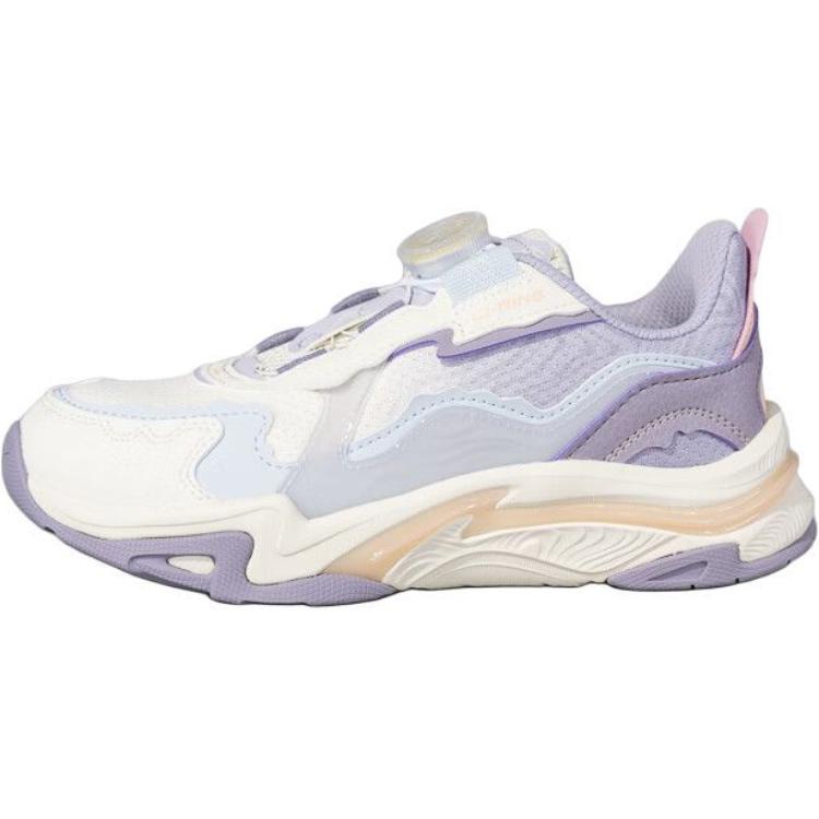 Li Ning Kids Yun Chuan V4 Comfortable Fashion Non-Slip Wear-Resistant Low-Top Casual Shoes Kids Casual Shoes Off-White Purple YKCU104-2