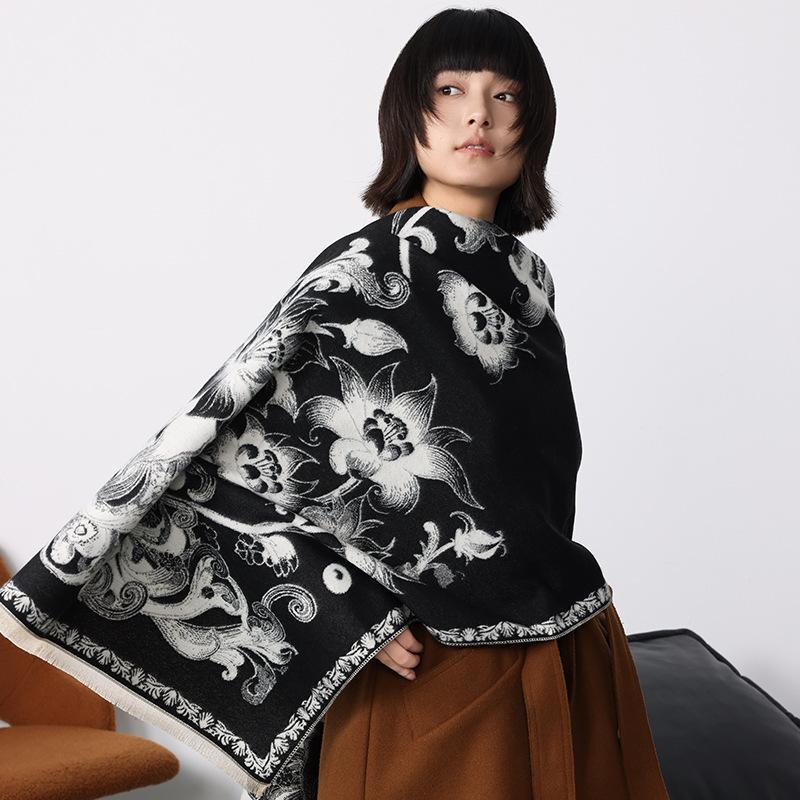 Winter Warm Cashmere Scarf For Women Flowers Pashmina Shawl Wrap Neckerchief Female Bufanda Echarpe Design Headband