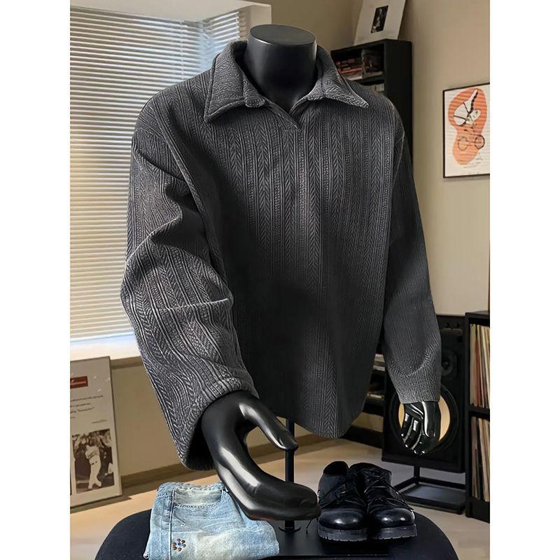 Wheat Ear Pattern Long-sleeved Polo Shirt Men s Fashion Trendy Brand Heavy American Trend Teen Loose Sweater Men M