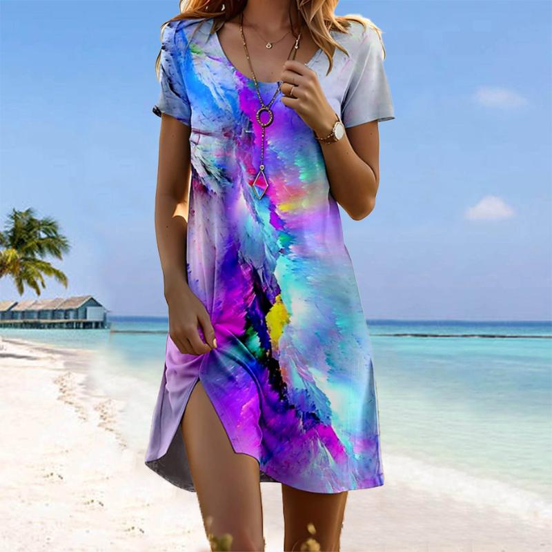 

Жіноча мода витончений ретро принт літній весняний короткий рукав O-подібним вирізом повсякденні сукні 8XL темно-синього кольору