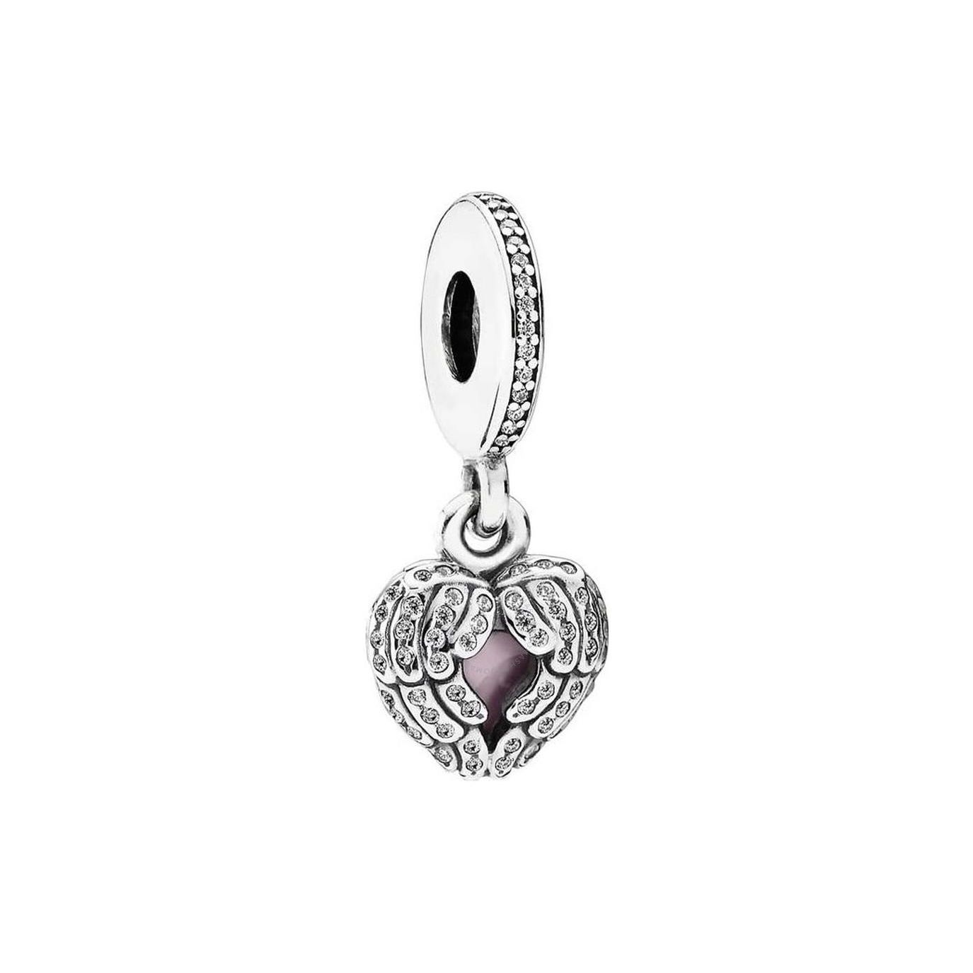 Pandora Transparent Cube Zirconia Light Pink Enamel Angel Wings Bead Unisex Beads 791737CZ Box,F,Silver