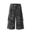 Unisex American Retro Camo Wide-Leg Mid-Length Jeans
