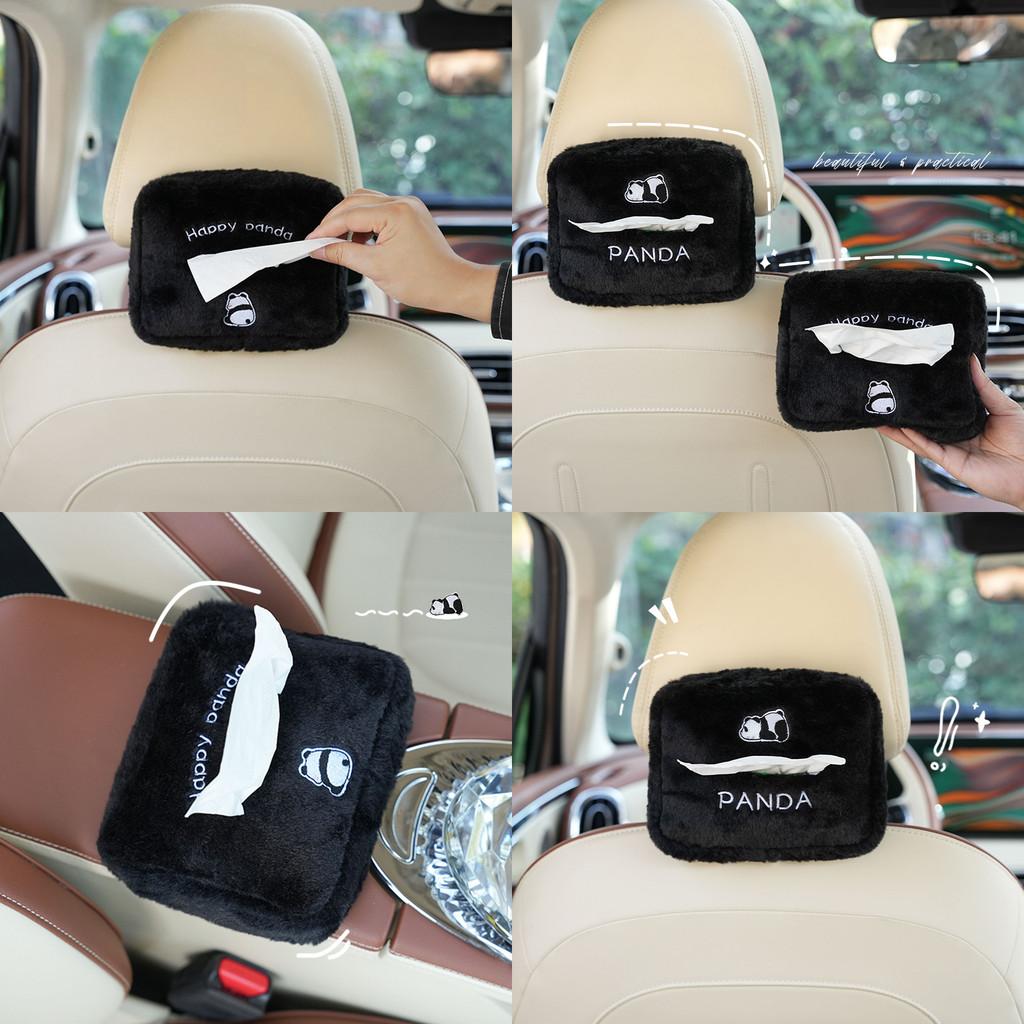 Cute Cartoon Panda Car Tissue Box Multifunctional Vehicle Seat Back Storage Plush Material Universal Car Tissue Box