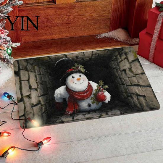 Winter Snowman Welcome Rug 3D Christmas Entrance Rug, Santa Claus Floor Mat, Non-slip Decorative Door Mat Festive for Front Bathroom Holiday